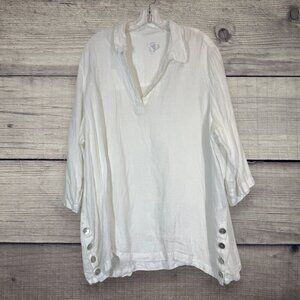 White Linen Top Blouse Tunic Beach Resortwear 2X